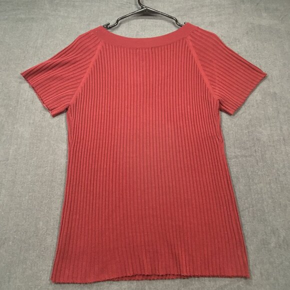 RQT Ribbed Maroon Knit Short Sleeve Top With Chain Neckline Accent Womens XL - Picture 8 of 10